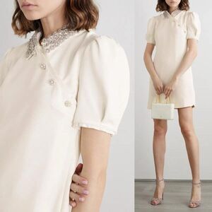 Self-Portrait Diamante Collar Mini Dress White Heavy Double Crepe Size 0 Bridal